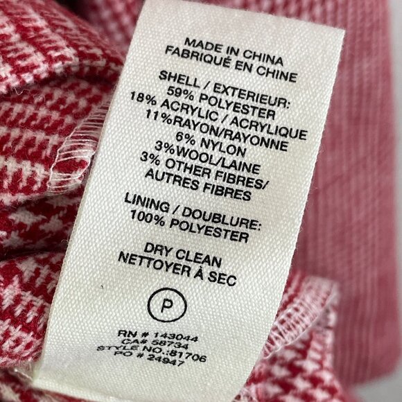 Avec Les Filles Womens Small Red White Plaid Notch Collar Trench Jacket Coat - Picture 8 of 12